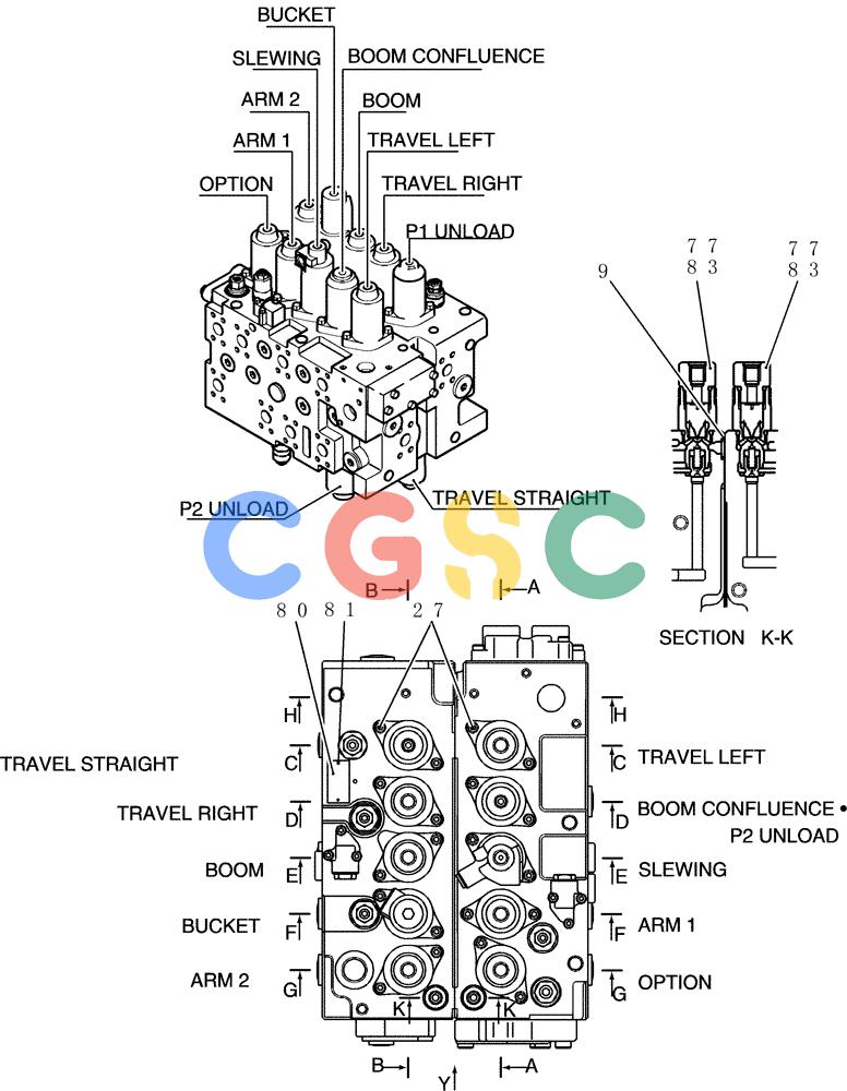 神钢零件查询(200-8) - EXCAVATOR S/N YN11-45001 - (1/06-12/09) (HC001-01-1) - VALVE ASSY, CONTROL Kobelco