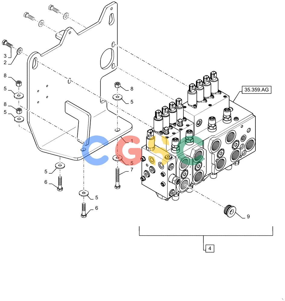 纽荷兰零件查询(D150C XLT) - CRAWLER DOZER - TIER 4A (10/13-) (35.102.AE [01]) - CONTROL VALVE ASSY, 4 SP W/PLUGS New Holland Constructuion