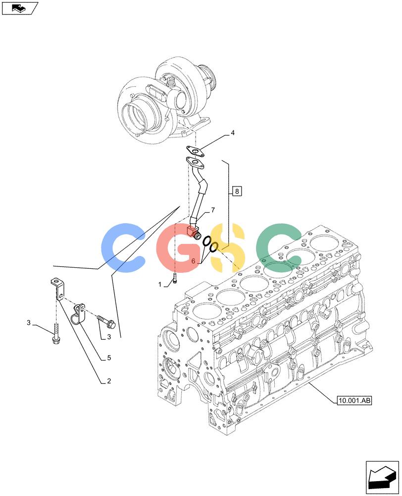 神钢零件查询(F4HFE613R B006) - ENGINE 5801751511 - 47538799 (8/13-) (10.250.AE) - TURBOCHARGER, OIL, RETURN LINE Kobelco
