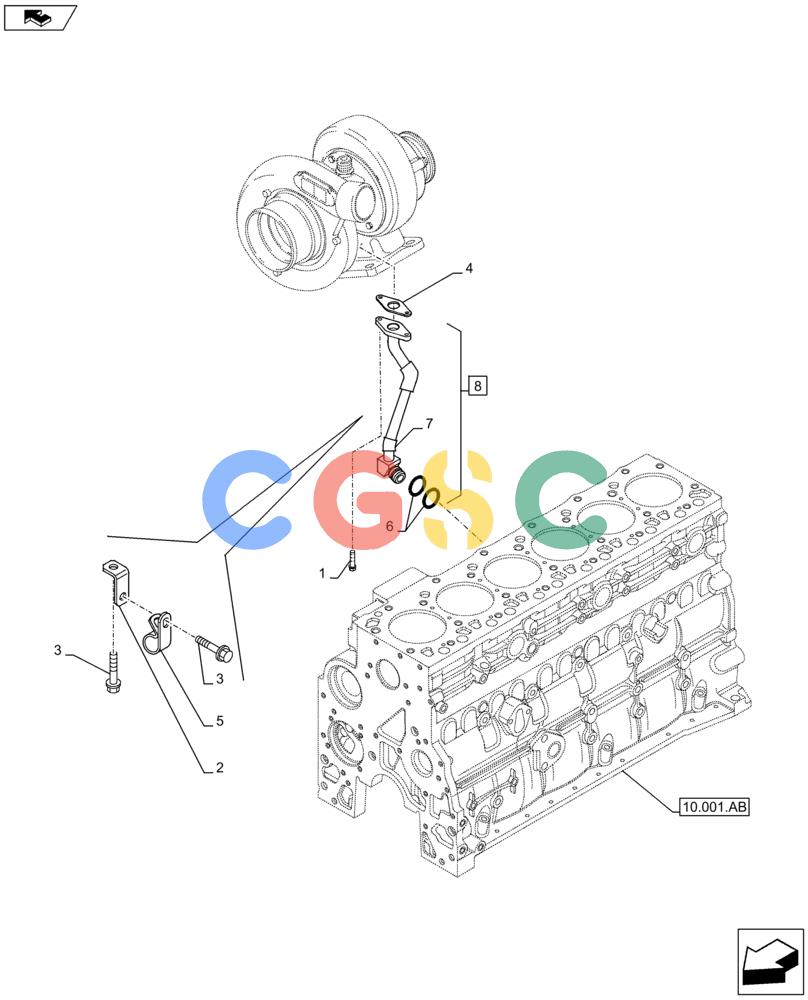 神钢零件查询(F4HFE613S B004) - ENGINE 5801751515 - 47538798 (8/13-) (10.250.AE) - TURBOCHARGER, OIL, RETURN LINE Kobelco