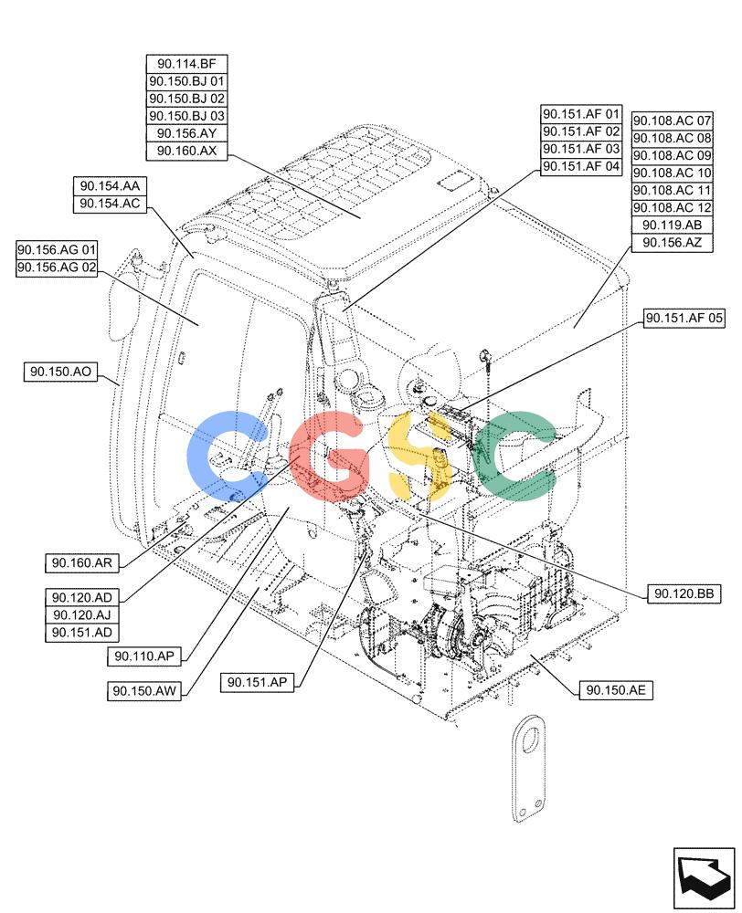 神钢零件查询(ED160 BLADE) - HYDRAULIC EXCAVATOR - ASN LH02-01501 (9/12-12/13) (90.000.00[02]) - PICTORIAL INDEX - PLATFORM, CAB, BODYWORK AND DECALS Kobelco
