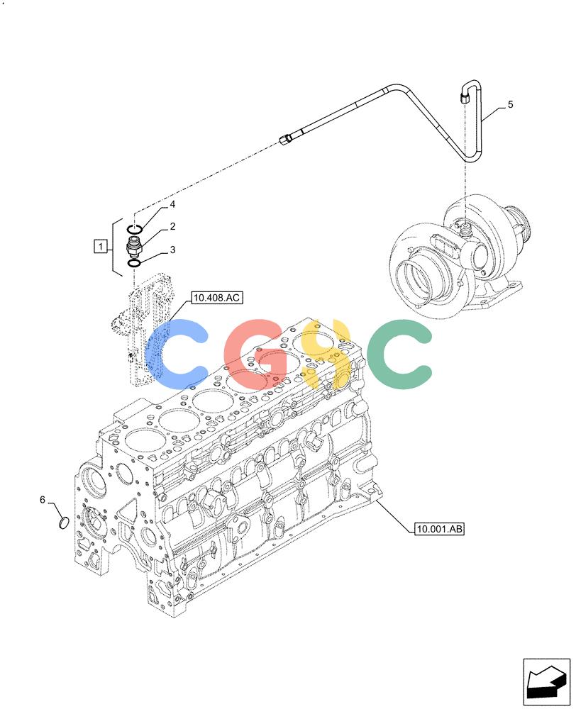 神钢零件查询(F4HFE613C B004) - ENGINE - 5801761363 - 47550882 (10/15-) (10.250.AD) - TURBOCHARGER LUBE LINE Kobelco