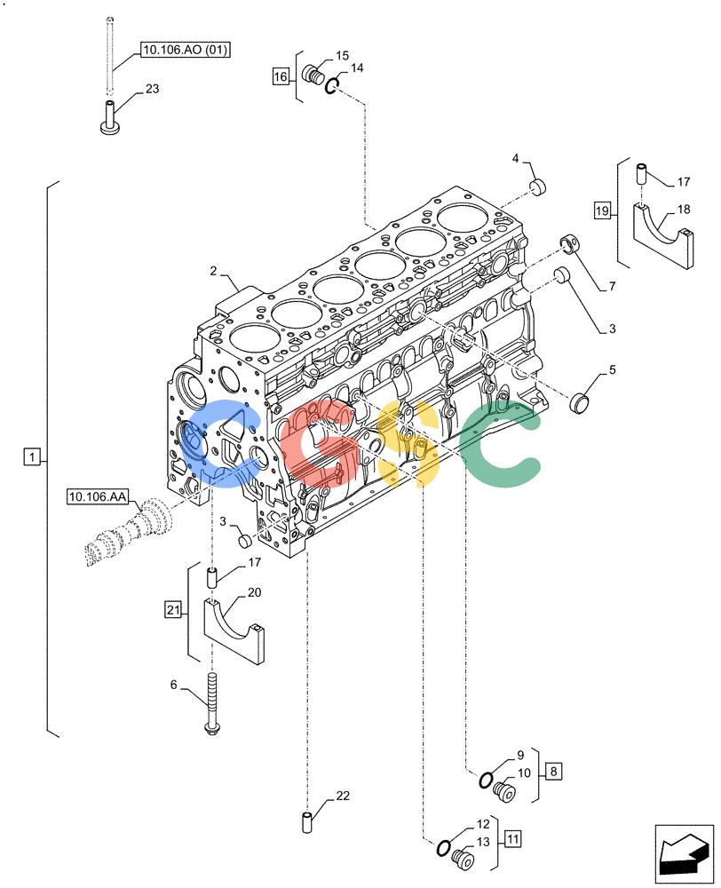 神钢零件查询(F4HFE613C B004) - ENGINE - 5801761363 - 47550882 (10/15-) (10.001.AB) - CRANKCASE Kobelco