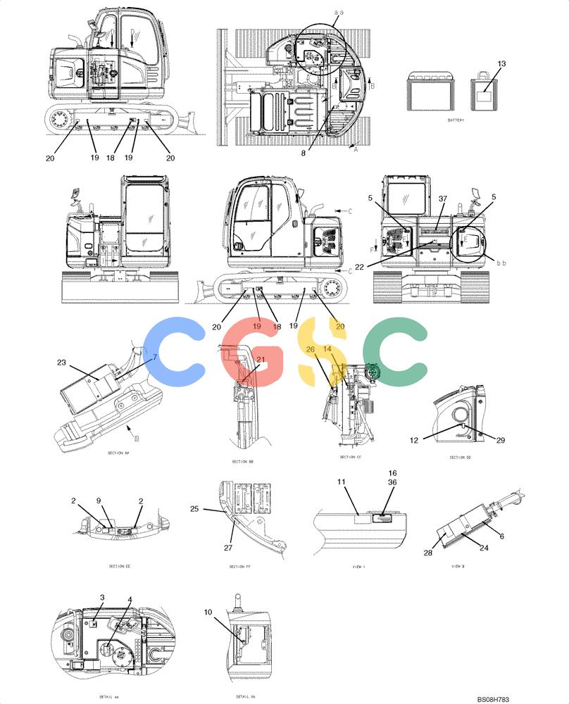 纽荷兰零件查询(E70BSR) - COMPACT CRAWLER EXCAVATOR BTW YT05-15001 - 18000 (NA) (4/08-) (07-01-00[01]) - NAME PLATE INSTALLATION (YT22T00140F1 & YT22T00140F6), PAGE 1 OF 2 New Holland Constructuion