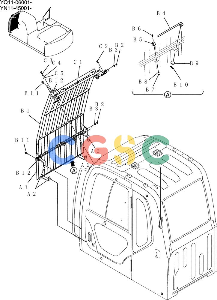 神钢零件查询(200-8) - EXCAVATOR S/N YN11-45001 - (1/06-12/09) (743-02-1) - CAB & GUARD ASSY [1, 2 FACES GUARD (VERTICAL GRID TYPE)] Kobelco