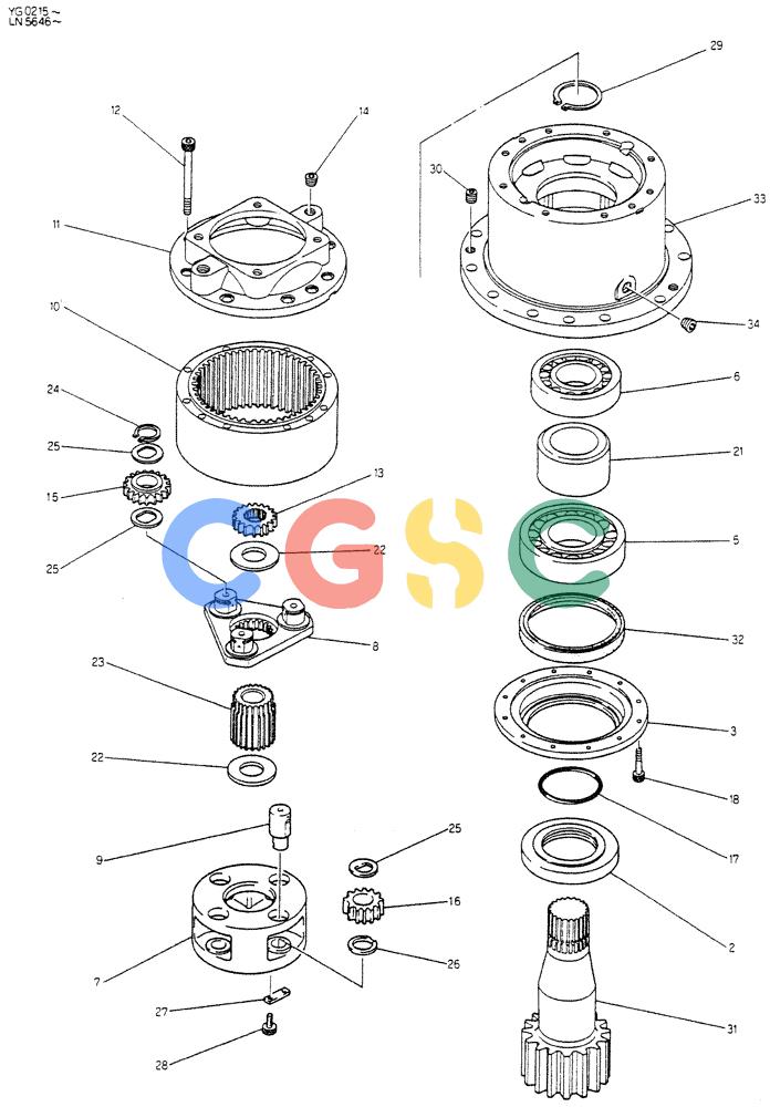 神钢零件查询(K907CLC) - EXCAVATOR BTW YG0101 - YG0500 (1/85-12/03) (01-013) - REDUCTION UNIT (P/N24100J5835F2) Kobelco