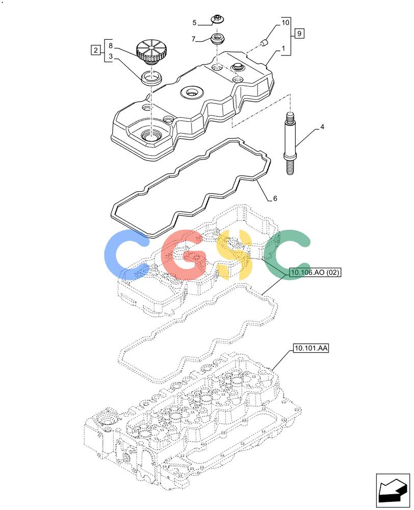 神钢零件查询(F4HFE413E A002) - ENGINE 5801688466 - 84573058 - TIER 4A (4/14-) (10.101.AB) - VALVE COVER Kobelco