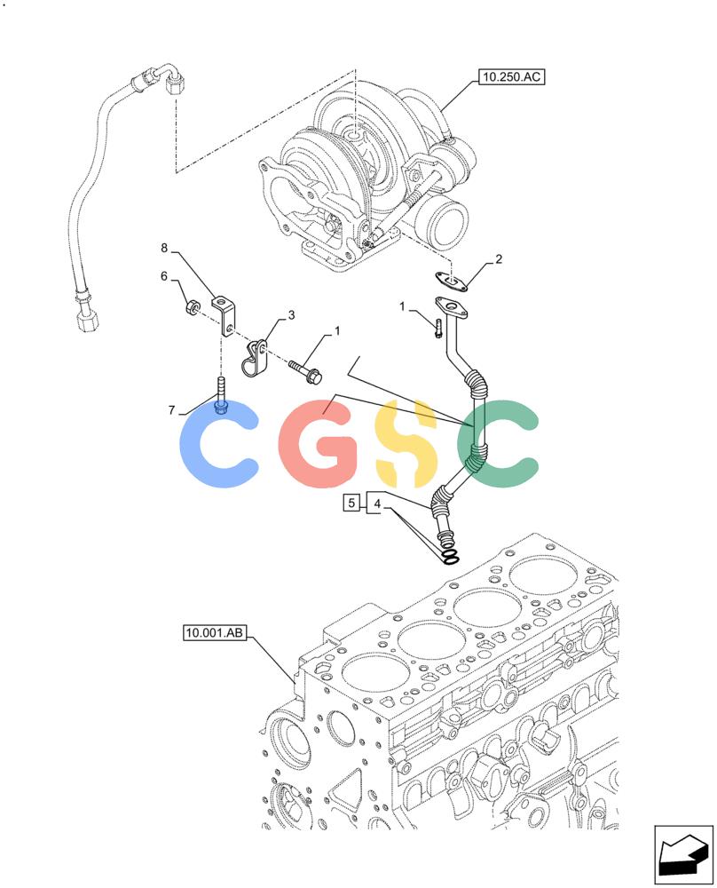 神钢零件查询(F4HFE413E A002) - ENGINE 5801688466 - 84573058 - TIER 4A (4/14-) (10.250.AE) - TURBOCHARGER, RETURN, LINE Kobelco