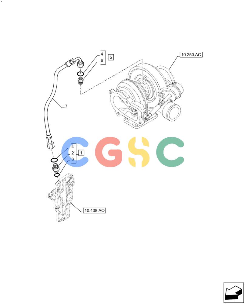神钢零件查询(F4HFE413E A002) - ENGINE 5801688466 - 84573058 - TIER 4A (4/14-) (10.250.AD) - TURBOCHARGER LUBE LINE Kobelco