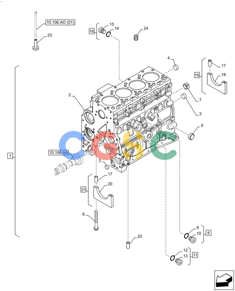 神钢零件查询(F4HFE413E A002) - ENGINE 5801688466 - 84573058 - TIER 4A (4/14-) (10.001.AB) - CRANKCASE Kobelco