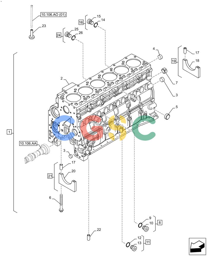 神钢零件查询(F4HFE613J B005) - ENGINE 5801731936 - 47519631 (2/14-) (10.001.AB[01]) - CRANKCASE Kobelco