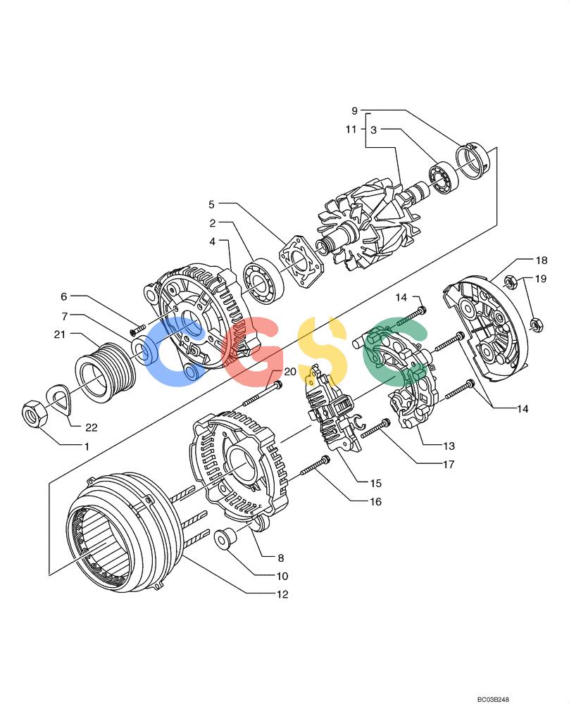 神钢零件查询(SK170-8) - ACERA MARK III EXCAVATOR - TIER 3 (NA) ASN YM04-U1601 - (5/07-12/12) (09-46[00]) - ALTERNATOR - COMPONENTS (4892318) Kobelco