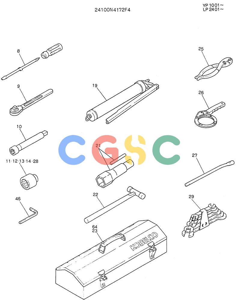 神钢零件查询(K905LC) - MARK II EXCAVATOR BTW YP1001 - YP1281 (1/87-12/03) (10-004) - TOOL ASSY Kobelco