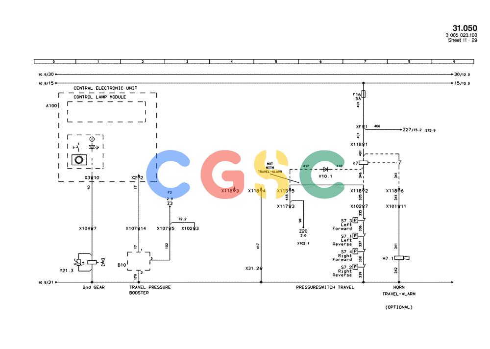 纽荷兰零件查询(EC450) - CRAWLER EXCAVATOR (SN: 750001-UP) (11/99-) (31.050[011]) - ELECTRICAL COMPON. I.CIRCUIT DIAGRAM PAGE 11(S/N 750001-UP) New Holland Constructuion