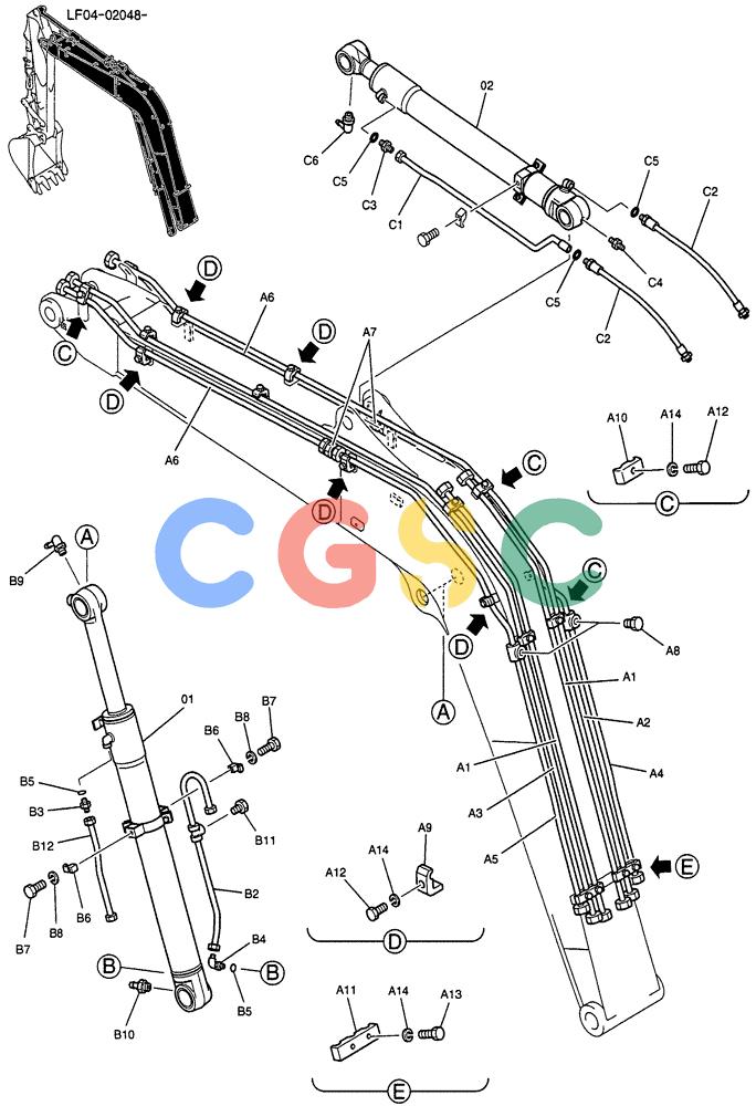 纽荷兰零件查询(E80) - MIDI CRAWLER EXCAVATOR ASN LF04-02001 (03-003) - HYDRAULIC LINES, BOOM 3.72M New Holland Constructuion