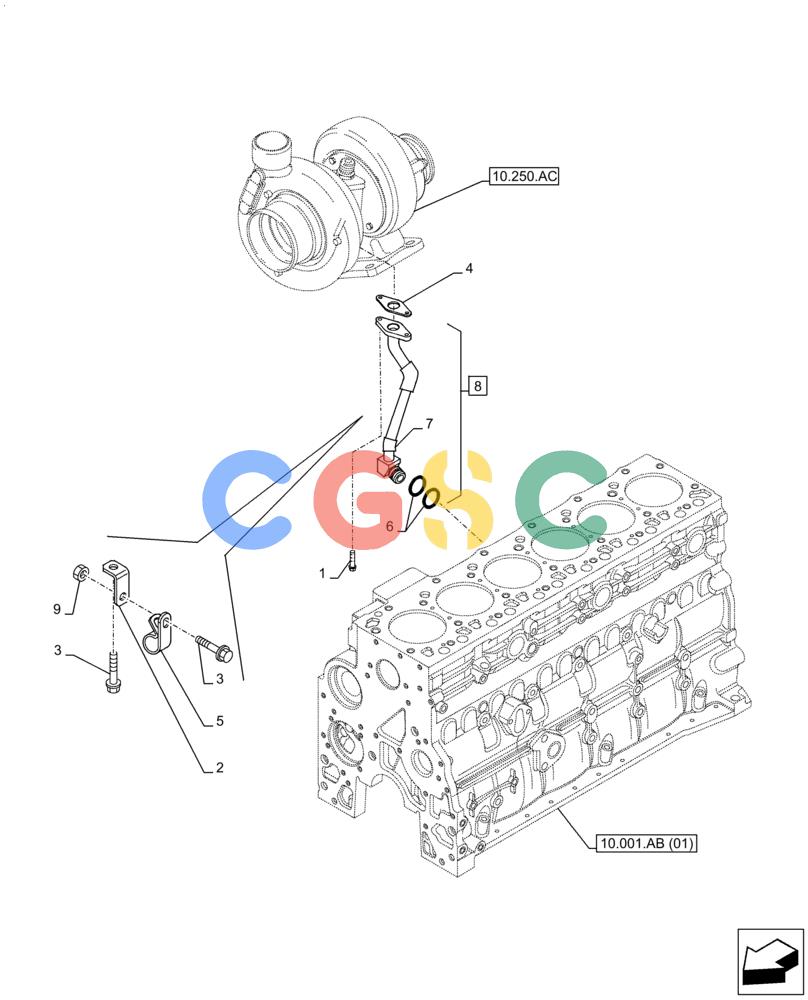 神钢零件查询(F4HFE613T B006) - ENGINE 5801751526 - 47538797 - TIER 4B (1/14-) (10.250.AE) - TURBOCHARGER, RETURN, LINE Kobelco