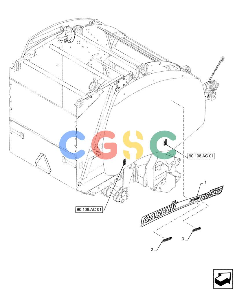 凯斯零件查询(RB565) - CASE IH ROUND BALER (3/14-12/15) (90.108.AB[01]) - DECALS, MODEL, RH Case Agriculture