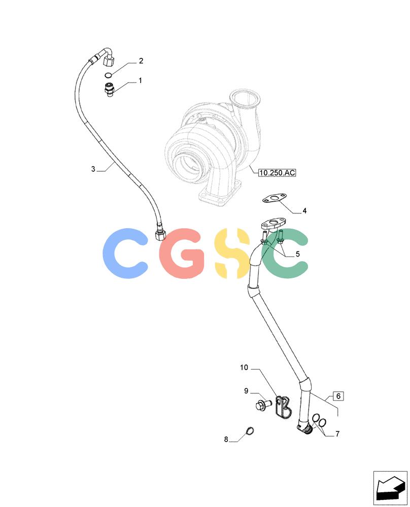 神钢零件查询(F4GE9684E J615) - ENGINE 5801763602 - 47613194 (8/14-) (10.250.AD) - TURBOCHARGER LINE Kobelco