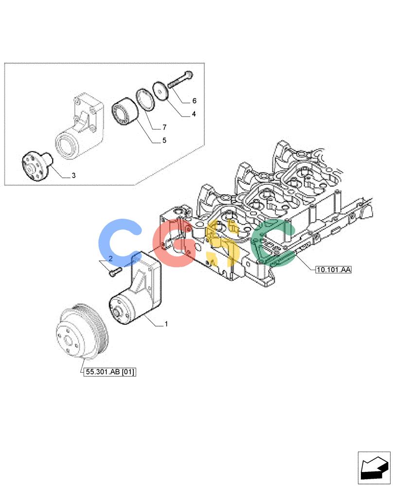 神钢零件查询(F4GE9684E J615) - ENGINE 5801763602 - 47613194 (8/14-) (55.301.AB[02]) - ALTERNATOR PULLEY, BELT & BRACKET Kobelco