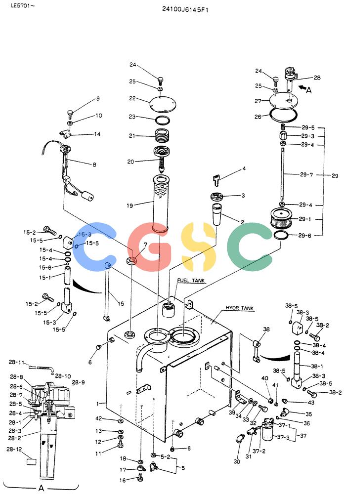 神钢零件查询(K903C) - EXCAVATOR ASN LE5701 (1/87-12/03) (00-007) - TANK ASSY, P/N 24100J6145F1 Kobelco