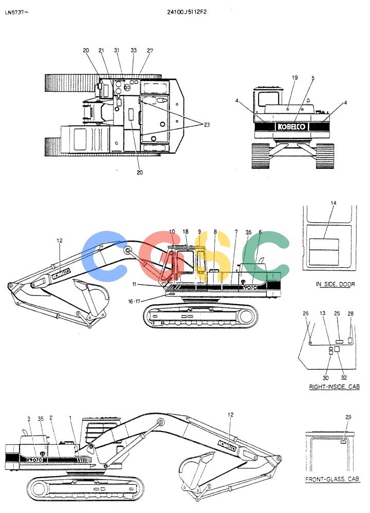 神钢零件查询(K907CLC) - EXCAVATOR BTW YG0101 - YG0500 (1/85-12/03) (15-009) - LABEL,NAME-PLATE P/N 24100J5112F2 Kobelco