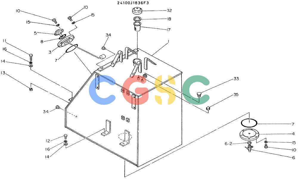 神钢零件查询(K935) - EXCAVATOR BTW L70106 - L70166, LU0067 (1/76-12/03) (01-012) - TANK ASSY, FUEL, P/N 24100J1836F3 Kobelco