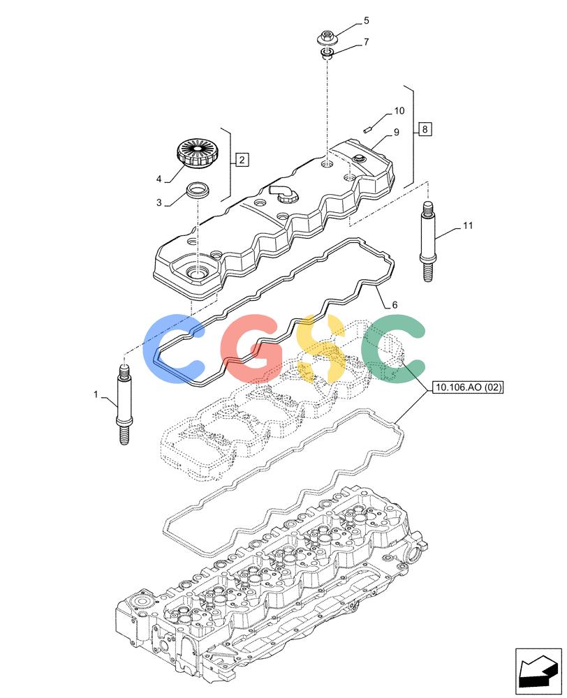 神钢零件查询(F4HFE613Y B005) - ENGINE 5801843797 - 47637345 TIER4 B (3/14-) (10.101.AB) - CYLINDER HEAD, COVER Kobelco