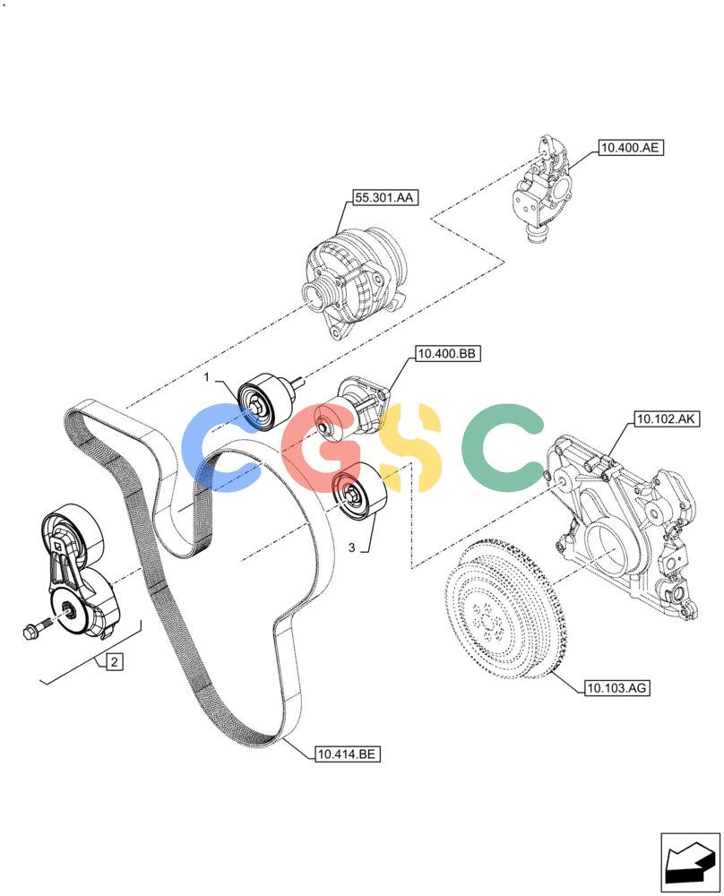 神钢零件查询(F4HFE613Y B005) - ENGINE 5801843797 - 47637345 TIER4 B (3/14-) (10.414.AE) - BELT TENSIONER Kobelco