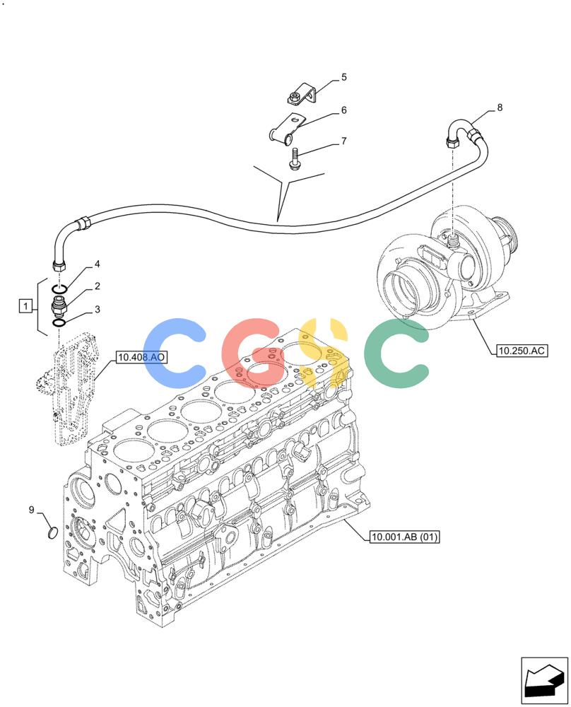 神钢零件查询(F4HFE613Y B005) - ENGINE 5801843797 - 47637345 TIER4 B (3/14-) (10.250.AD) - TURBOCHARGER OIL SUPPLY LINE Kobelco