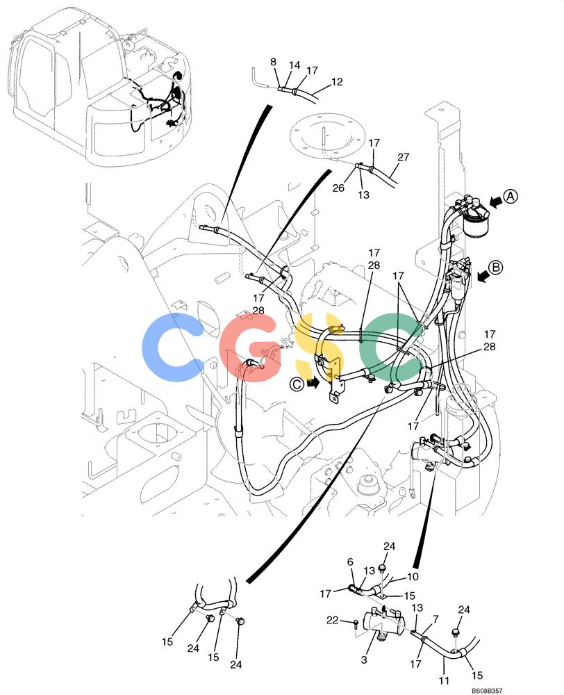 纽荷兰零件查询(E70BSR) - COMPACT CRAWLER EXCAVATOR BTW YT05-15001 - 18000 (NA) (4/08-) (02-13-00[01]) - FUEL LINES (YT21P00004F1), PAGE 1 OF 2 New Holland Constructuion