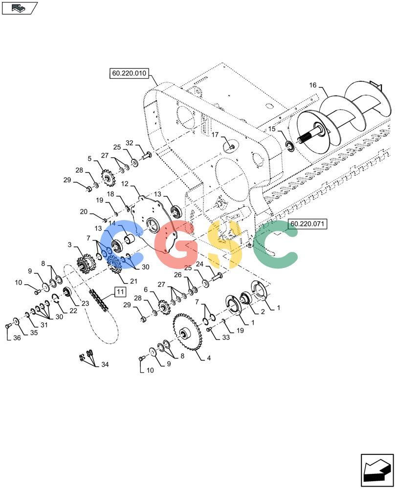 凯斯零件查询(LB434S XL) - BALER (11/16-) (60.220.031) - PICK-UP, AUGER TRANSMISSION, RH - D085 Case Agriculture