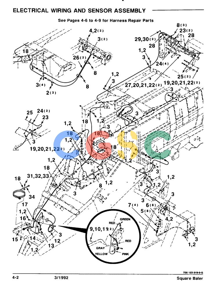 凯斯零件查询(8570) - CASE IH MID-SIZE RECTANGULAR BALER (1/91-12/96) (4-02) - ELECTRICAL WIRING AND SENSOR ASSEMBLY Case Agriculture