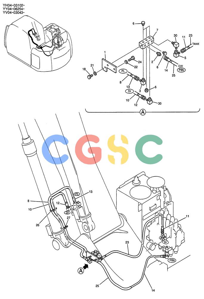 纽荷兰零件查询(E135SR) - CRAWLER EXCAVATOR ASN YY04-06254 (05-002) - CONTROL LINES, REMOTE (BOOM SAFETY) New Holland Constructuion