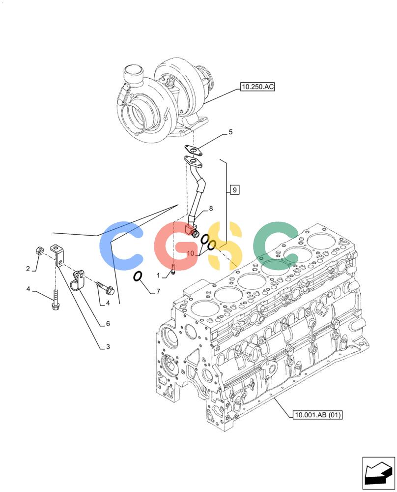 神钢零件查询(F4HFE613A B004) - ENGINE 5801862189 - 47587179 TIER 4B (7/15-) (10.250.AE) - TURBOCHARGER, OIL, RETURN, LINE Kobelco