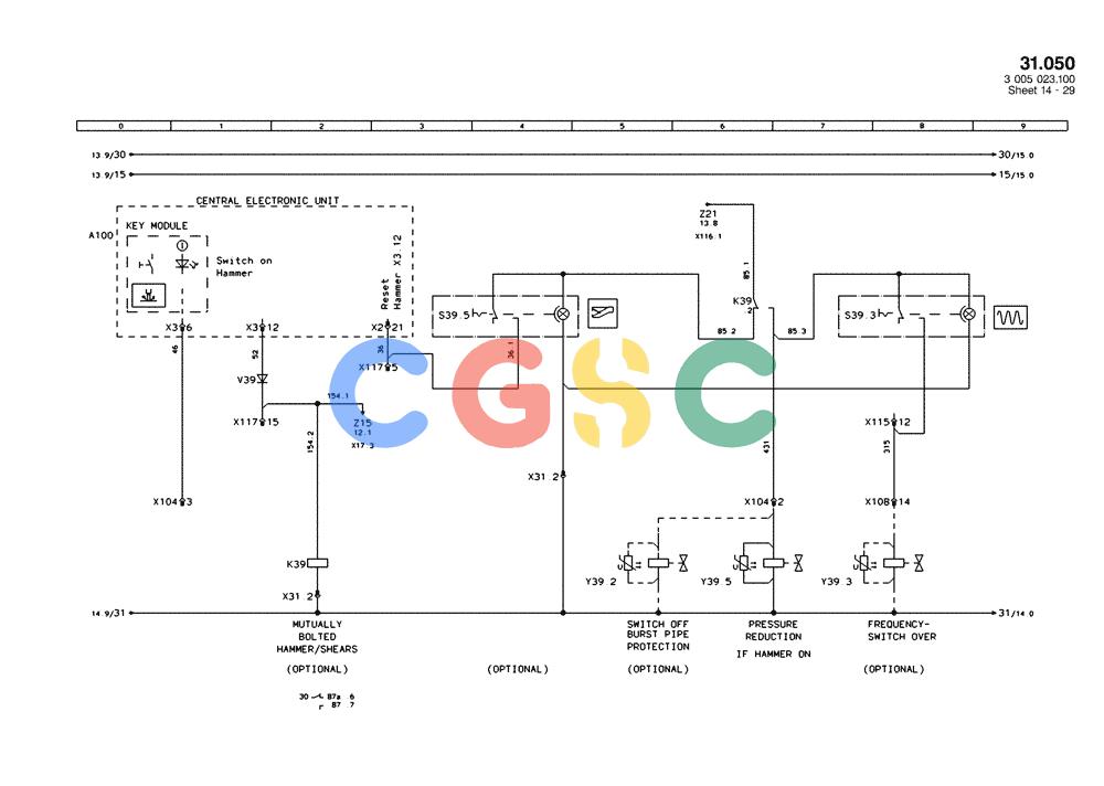 纽荷兰零件查询(EC450) - CRAWLER EXCAVATOR (SN: 750001-UP) (11/99-) (31.050[014]) - ELECTRICAL COMPON. I.CIRCUIT DIAGRAM PAGE 14(S/N 750001-UP) New Holland Constructuion
