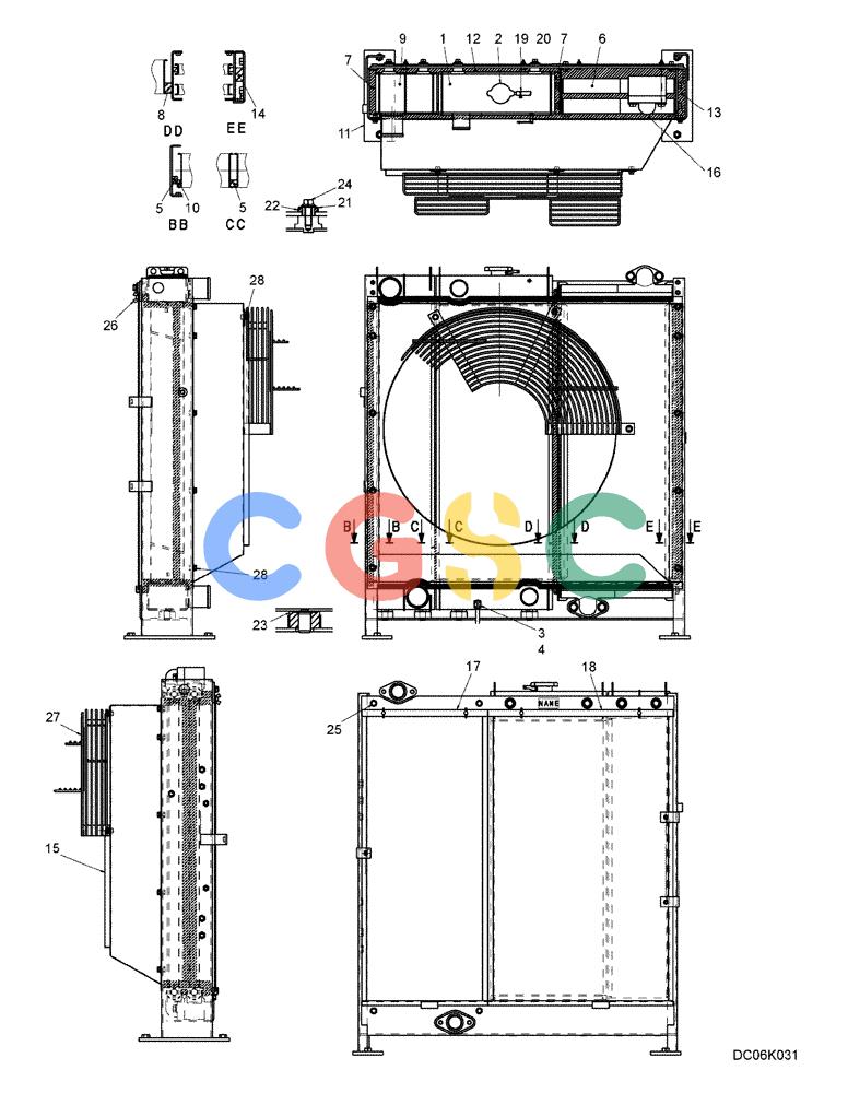 纽荷兰零件查询(E215B) - CRAWLER EXCAVATOR - TIER 3 (NA) - ASN N7DA21001 (1/07-) (1.007[00]) - RADIATOR ASSEMBLY (YN05P00062F1) New Holland Constructuion