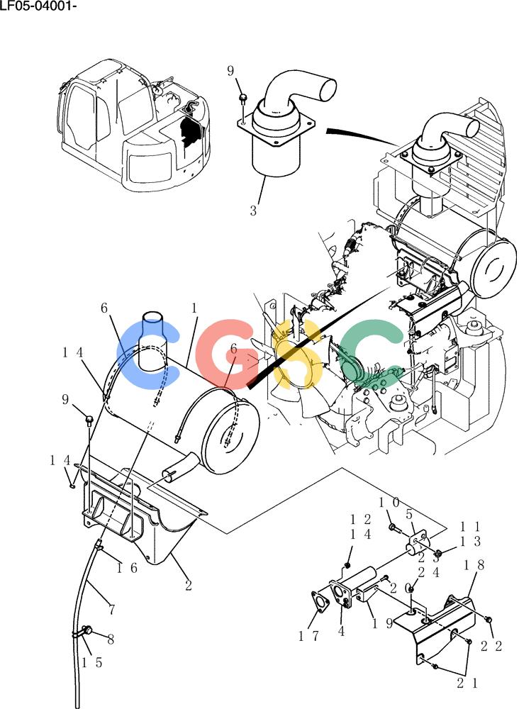 纽荷兰零件查询(E80BMSR) - CRAWLER EXCAVATOR ASN LF05-04001 - (N8TA18060) (046-01[1]) - MUFFLER ASSY New Holland Constructuion