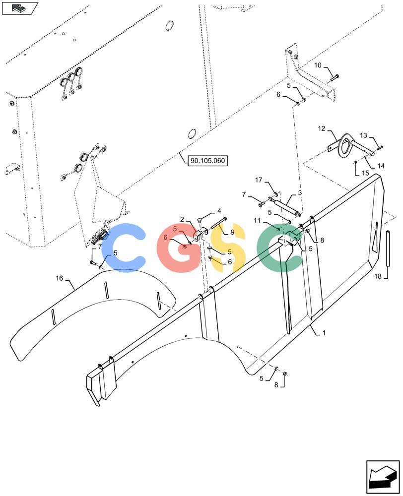 凯斯零件查询(LB434S) - BALER (9/12-) (90.105.131) - LOWER SHIELDS RH, SINGLE AXLE, AXLE SPACER 50 MM - D072 Case Agriculture