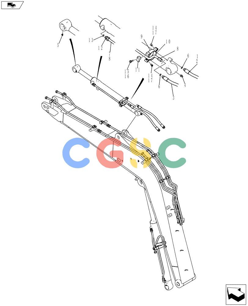 纽荷兰零件查询(E80BMSR) - COMPACT CRAWLER EXCAVATOR ASN LF06-04501 (NBTA18037) (03-017[00]) - HYDRAULIC LINES, ARM CYLINDER New Holland Constructuion