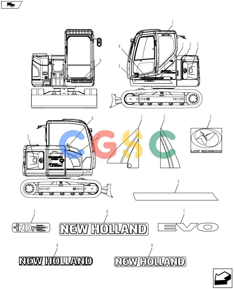 纽荷兰零件查询(E70BSR) - COMPACT CRAWLER EXCAVATOR ASN YT06-18001 (06-009[00]) - NAME PLATE INSTALLATION New Holland Constructuion