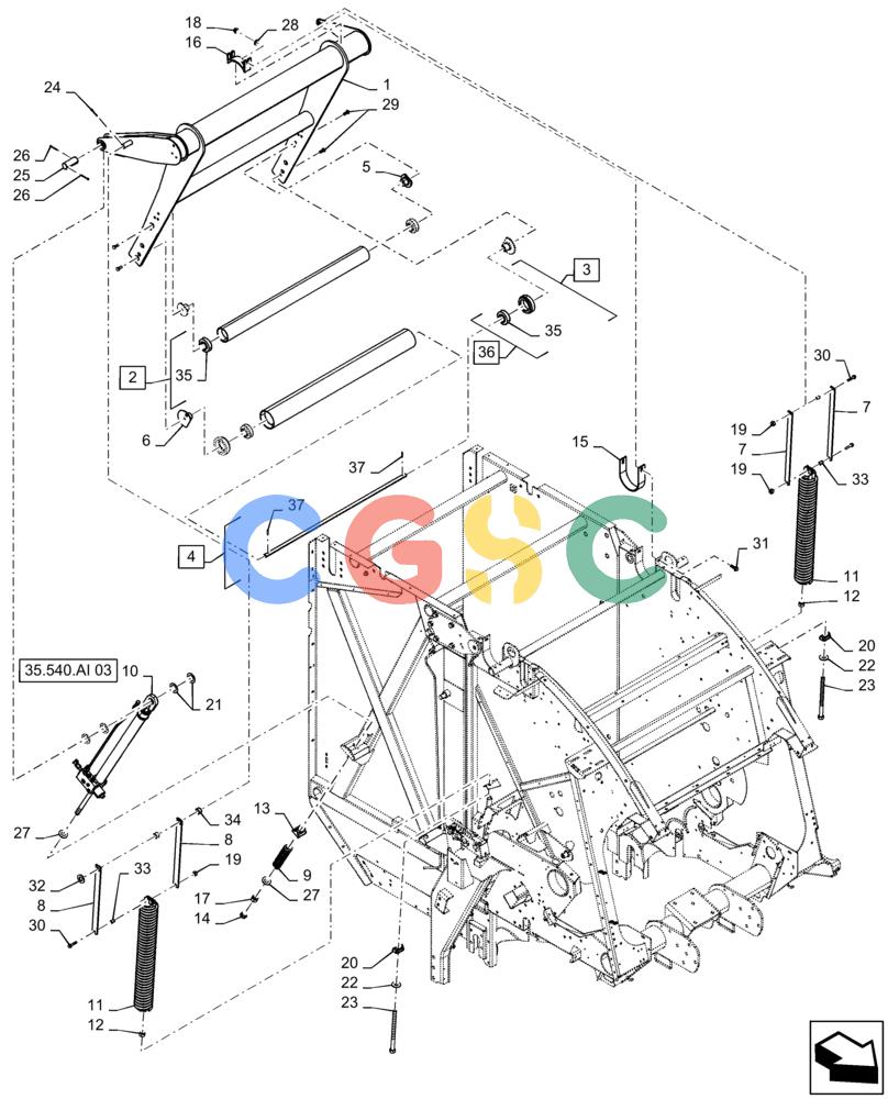 凯斯零件查询(RB465) - CASE IH ROUND BALER - NORTH AMERICA (5/14-12/15) (62.140.AQ[04]) - VAR - 727159 - BALE TENSION TAKE UP ARM AND TWO SPRINGS, SINGLE HYD. CYLINDER, OVERSHOT FEEDER, IN CAB CONTROL, YFN188619 AND AFTER Case Agriculture