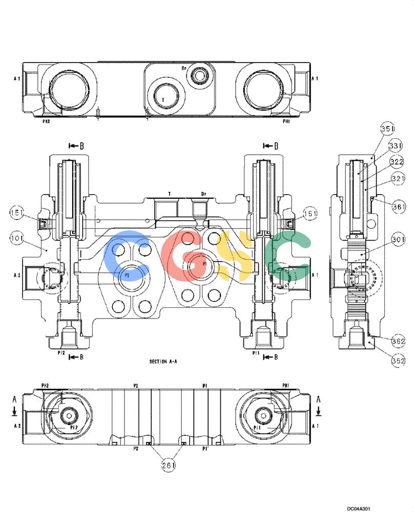 纽荷兰零件查询(EH160) - CRAWLER EXCAVATOR (9/03-) (08 -78[00]) - FLOW CONTROL VALVE (YY30V00039F1) New Holland Constructuion