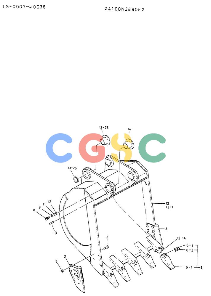 神钢零件查询(K916LC) - EXCAVATOR ASN YS0119 (1/87-12/03) (07-016) - BUCKET ASSY-PN 24100N3890F2 Kobelco