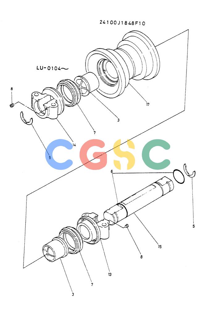神钢零件查询(K935) - EXCAVATOR SUPPLEMENT ASN LU00154 (1/76-12/03) (06-007) - ROLLER ASSY P/N 24100J1848F10 Kobelco