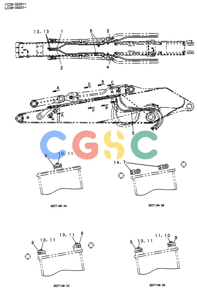 神钢零件查询(BREAKER) - NIBBLER/BREAKER ATTACHMENT - SK330, SK330LC DYNAMIC ACERA EXCAVATOR (9/04-) (02-012) - HYD LINES, ARM 3.3M (10FT 10IN) (EXTRA) Kobelco