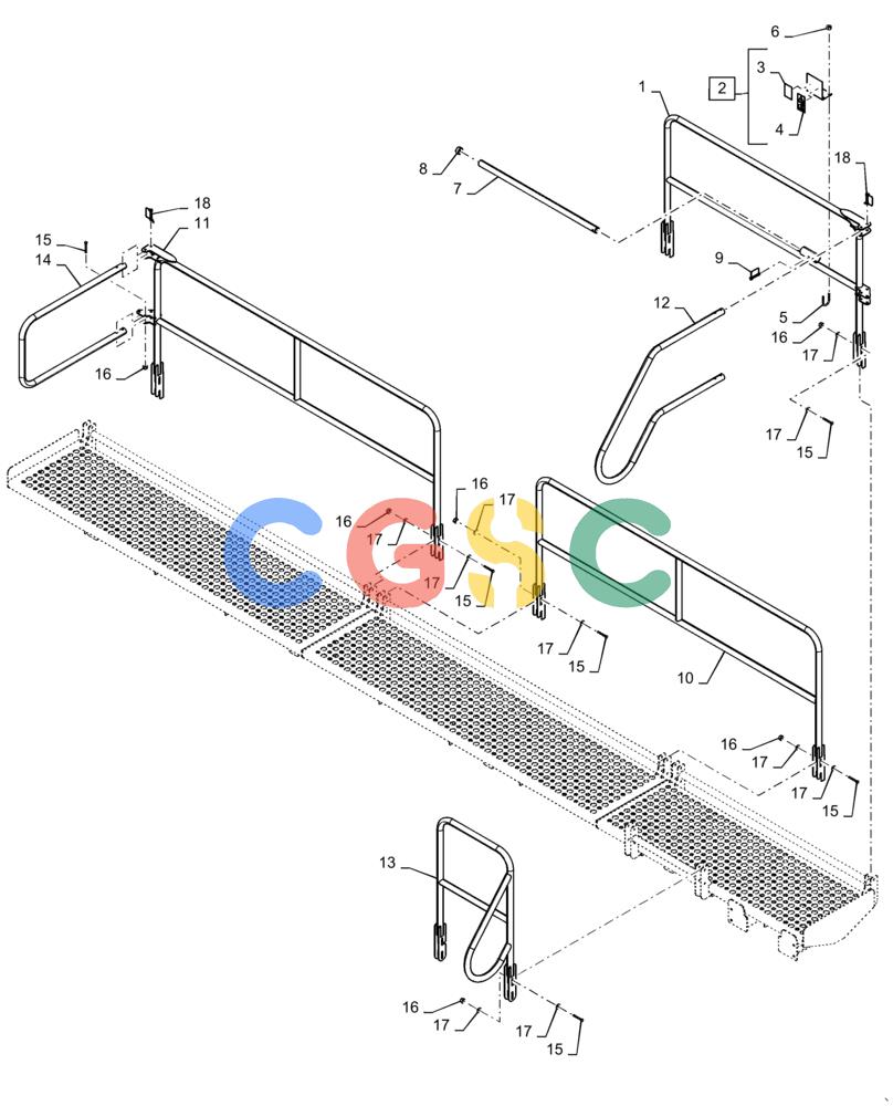 凯斯零件查询(4955) - PRECISION AIR CART (11/15-) (80.150.AJ[15]) - PLATFORM HANDRAILS 580 BUSHELL Case Agriculture
