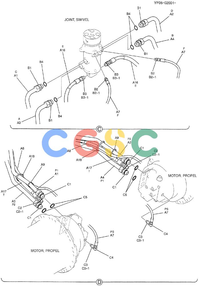 纽荷兰零件查询(E235BSRNLC) - CRAWLER EXCAVATOR ASN YU05-02001 (02-014[02]) - HYD LINES, LOW, P/N LQ02H00026F1 New Holland Constructuion