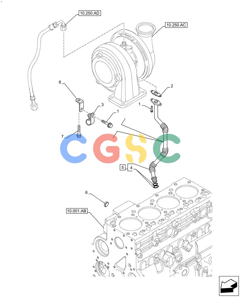 神钢零件查询(F4HFE413X B001) - ENGINE 5801910272 47446986 GRAPE HARVESTER 9050M / 9050 L T4B (10/14-12/15) (10.250.AE) - TURBOCHARGER OIL RETURN LINE Kobelco