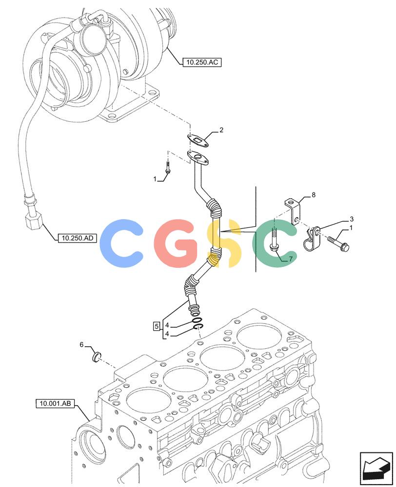神钢零件查询(F4HFE413V B001) - ENGINE 5801910283 47444300 GRAPE HARVESTER 9080N T4B (10/14-12/15) (10.250.AE) - TURBOCHARGER OIL RETURN LINE Kobelco