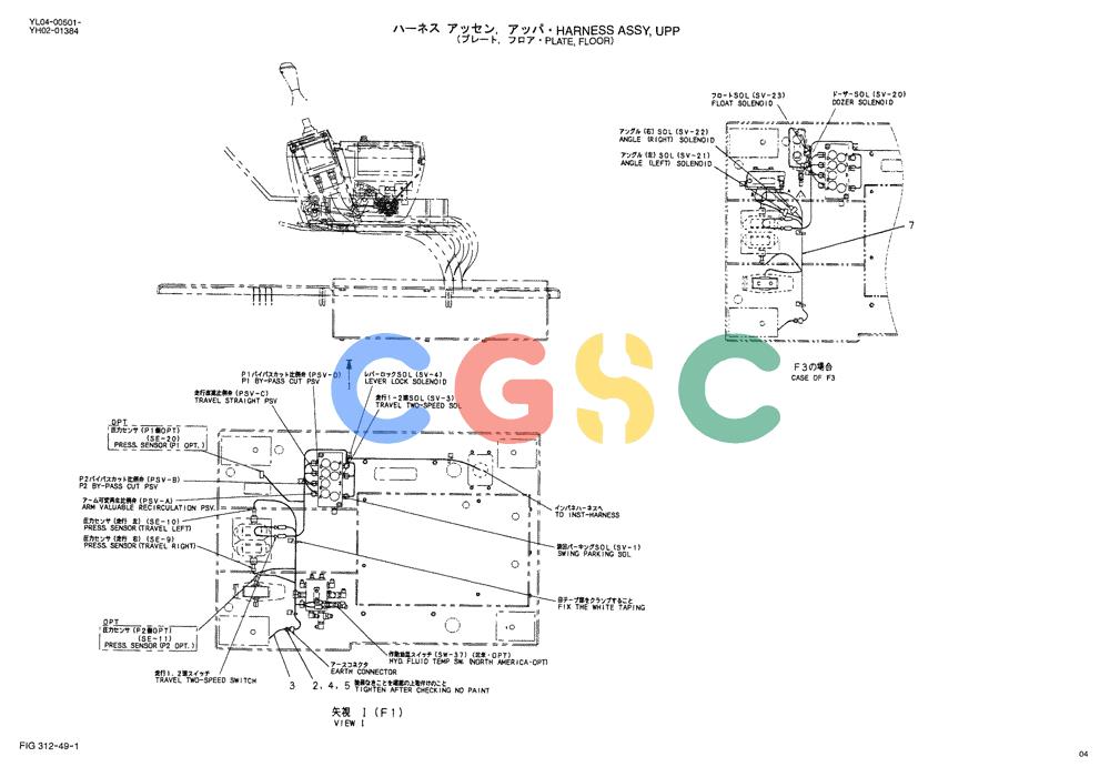 神钢零件查询(ED150-1E) - BLADE RUNNER EXCAVATOR/DOZER ASN YL05-00555 (11/03-12/04) (01-024[01]) - HARNESS ASSY, UPP (PLATE, FLOOR) Kobelco
